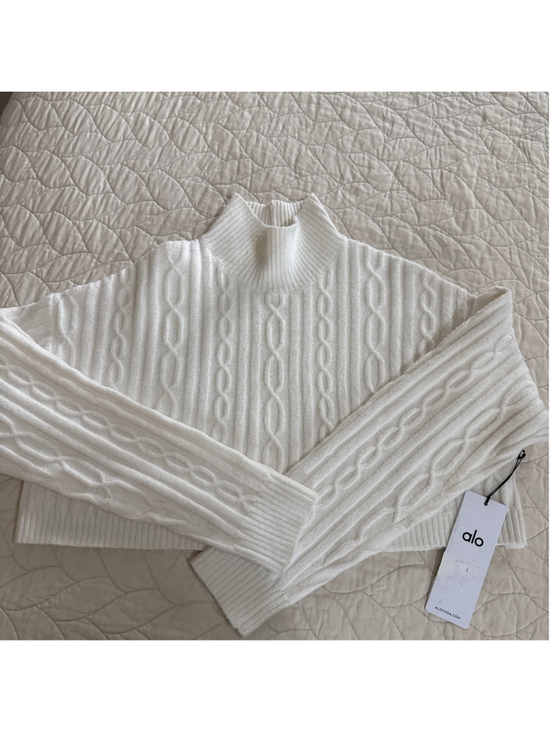 Alo Tops - Alo White Cable Knit Cropped Turtleneck Sweater S